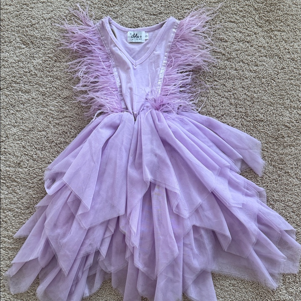 Lola and the Boys Lilac Feather-Trim Tulle Dress